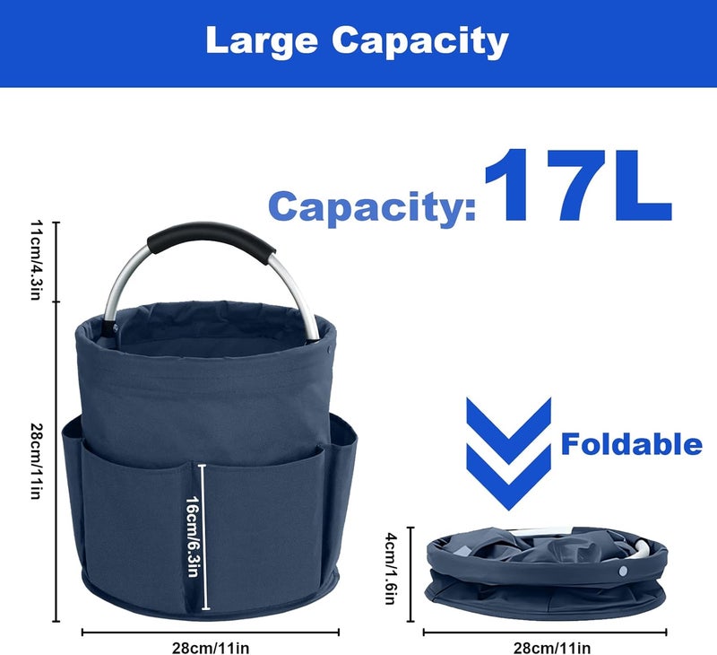 Bototack Cleaning Caddy with Handle, Cleaning Products Organiser, 17L Foldable Storage Basket, Cleaning Caddy Organiser, Portable Multi Cleaning Bucket Bag for Home, Garden (Dark Blue) - Image 4